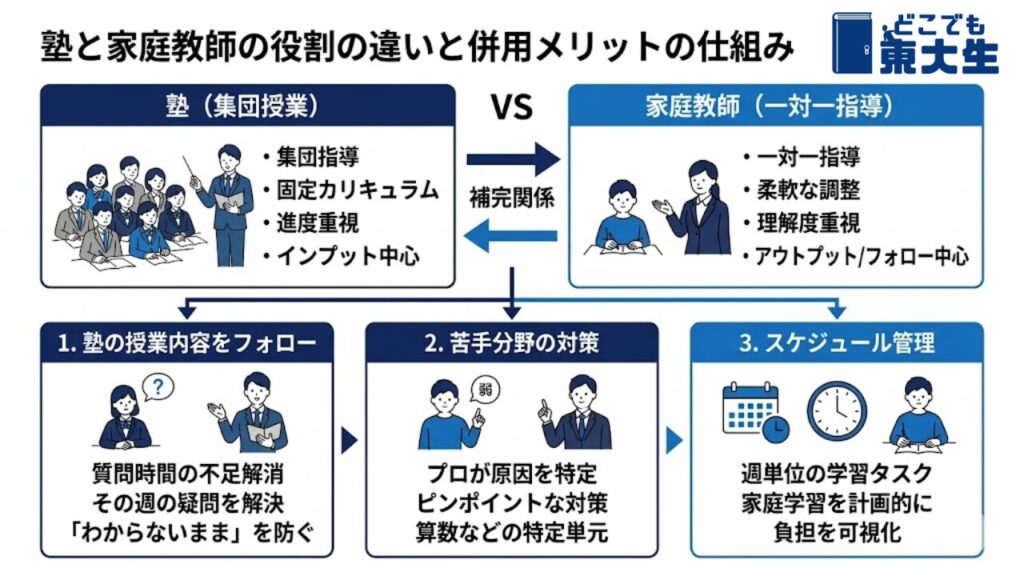 塾と家庭教師の役割の違いと併用メリットの仕組み