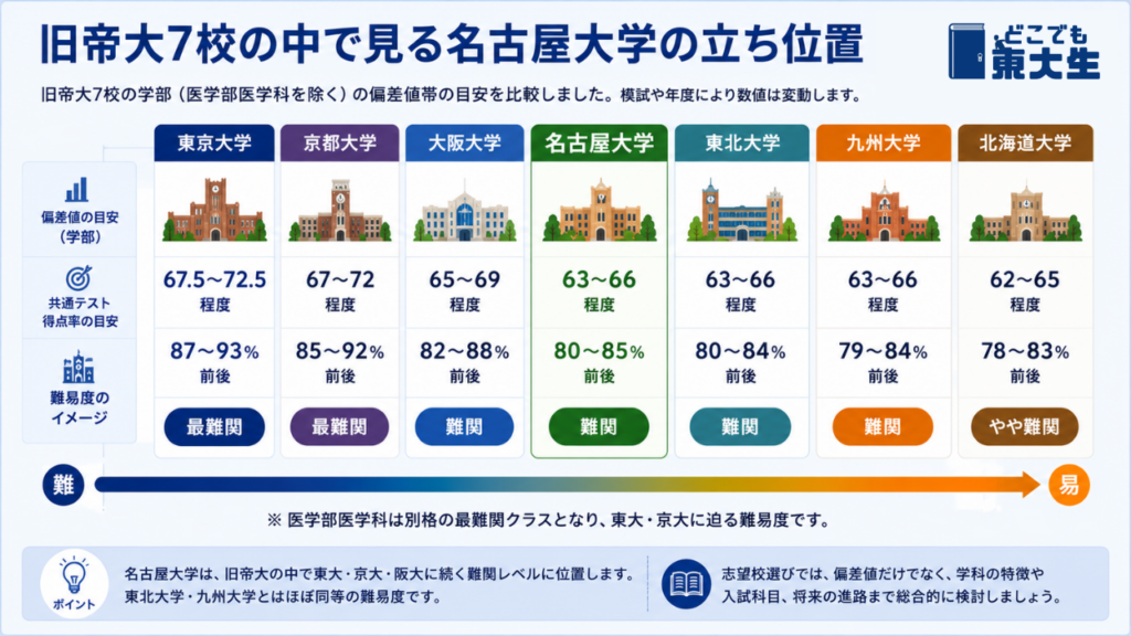 旧帝大7校の中での名古屋大学の位置づけ