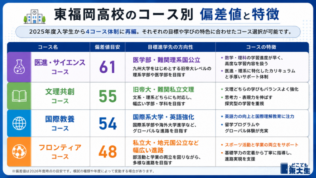 東福岡高校の偏差値・難易度をコース別に解説