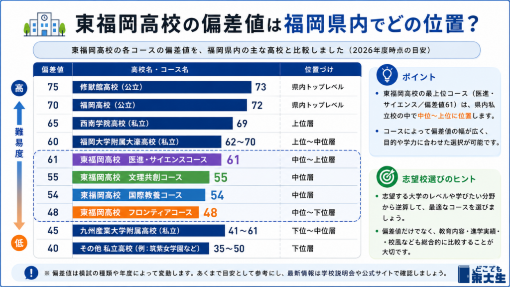 東福岡高校の偏差値から見た難易度と福岡県内の位置づけ